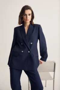 Muse for all x Trendyolmilla NAVY BLUE Double breasted Kapama Regular/Normal Pattern padded Blazer Jacket - Image 4