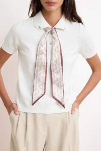 TRENDYOLMİLLA Ecru Scarf Detailed Premium Thread/ Special Thread Knitwear Blouse - Image 3