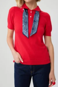 TRENDYOLMİLLA Red Scarf Detailed Premium Thread/ Special Thread Knitwear Blouse - Image 4