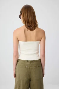 TRENDYOLMİLLA Ecru Strapless Ornate/Napoleon Button Knitwear Blouse - Image 4