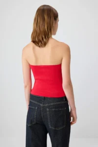 TRENDYOLMİLLA Red Strapless Fancy/Napoleon Button Knitwear Blouse - Image 4