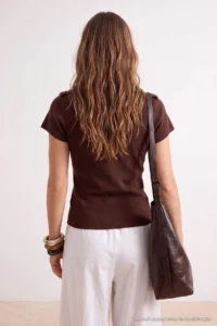 TRENDYOLMİLLA Brown Ornate/Napoleon Button Knitwear Blouse - Image 5
