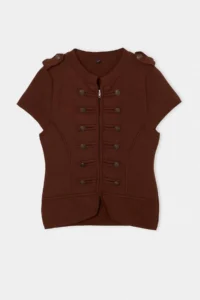 TRENDYOLMİLLA Brown Ornate/Napoleon Button Knitwear Blouse - Image 6