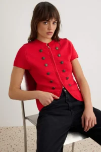 TRENDYOLMİLLA Red Napoleon Button Detailed Zippered Bodysuit hugging Blouse