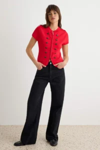 TRENDYOLMİLLA Red Napoleon Button Detailed Zippered Bodysuit hugging Blouse - Image 2