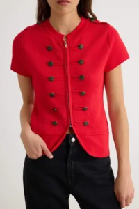 TRENDYOLMİLLA Red Napoleon Button Detailed Zippered Bodysuit hugging Blouse - Image 3