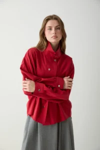 TRENDYOLMİLLA Red Liyosel snaps Oversized Shirt Jacket