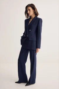 Muse for all x Trendyolmilla NAVY BLUE Classical Weaving Pants with Iron-on Traces - Image 3