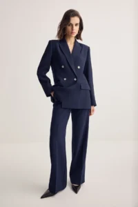 Muse for all x Trendyolmilla NAVY BLUE Classical Weaving Pants with Iron-on Traces - Image 4