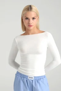 Ultra Soft Boat Neck Blouse Ecru - Image 2
