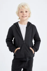 DeFacto Boys' Anthracite Hooded School Cardigan - Image 4