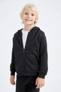 DeFacto Boys' Anthracite Hooded School Cardigan - Image 6