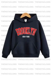twins tailors New York-Brooklyn Printed Unisex Double Pack Grey-Navy Blue Hooded Children's Sweatshirt Hoodie - Image 2