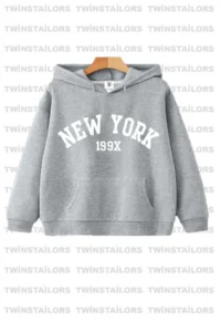 twins tailors New York-Brooklyn Printed Unisex Double Pack Grey-Navy Blue Hooded Children's Sweatshirt Hoodie - Image 4