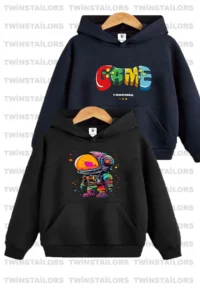 twins tailors Astronaut Printed Unisex Double Pack Navy Blue-Black Hooded Children's Sweatshirt Hoodie