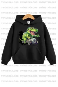 twins tailors Dinosaur Printed Double Pack Saks Blue-Black Hooded Children's Sweatshirt Hoodie - Image 2