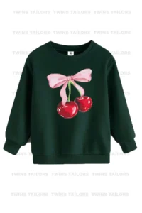 twins tailors Ribbon And Donat Printed Beige-green-brown Triple Crew Neck Girl's Sweatshirt - Image 4