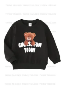 twins tailors Cat and Teddy Bear Printed Black-Grey-Navy Blue Triple Crew Neck Girls' Sweatshirt - Image 6
