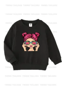twins tailors Girl's Printed Black-Grey-Black Triple Crew Neck Sweatshirt with fleece inside - Image 2