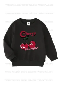 twins tailors Cherry Printed Black-Grey-Red Triple Crew Neck Girl's Sweatshirt with fleece inside - Image 4