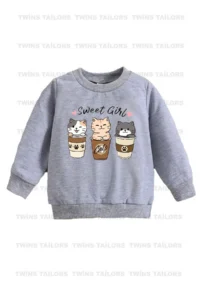 twins tailors Heart Printed Red-Grey-Black Triple Crew Neck Girl's Sweatshirt with fleece inside - Image 2