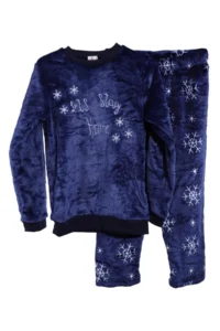 DOFİ Girl's Navy Blue Super Soft Winter New Year Pajama Set Christmas Themed - Image 2