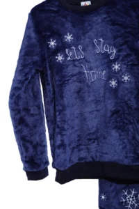 DOFİ Girl's Navy Blue Super Soft Winter New Year Pajama Set Christmas Themed - Image 3