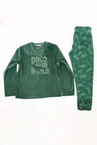 DOFİ Boy's Green Super Soft Dinosaur Patterned Pajama Set - Image 2