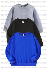 twins tailors Unprinted Fleece Inside 3 Pack Unisex Gray-Blue-Black Crew Neck Children's School Sweatshirt