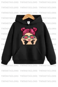 twins tailors Heart Printed Girl's Double Black Hooded Children's Sweatshirt Hoodie - Image 2
