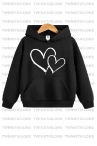 twins tailors Heart Printed Girl's Double Black Hooded Children's Sweatshirt Hoodie - Image 3
