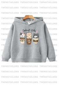twins tailors Sweet Girl Cat Printed Girl's Double Pack Grey-Red Hooded Children's Sweatshirt Hoodie - Image 2