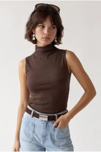 Drop by TrendyolMilla Half Turtleneck Sleeveless Blouse Brown - Image 2