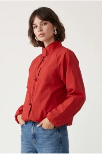 Drop by TrendyolMilla Red Oversized Lined snaps Buttoned Parachute Jacket - Image 2