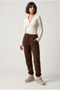 Drop by TrendyolMilla Brown Three Thread Fleece Leg Elastic Sweatpants - Image 3