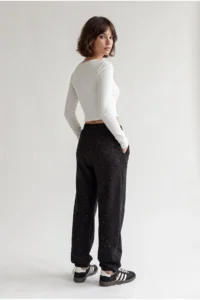 Drop by TrendyolMilla Stone Printed Leg Elastic 3 Yarn Brushed Sweatpants Black - Image 3