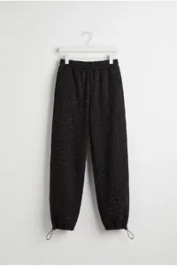 Drop by TrendyolMilla Stone Printed Leg Elastic 3 Yarn Brushed Sweatpants Black - Image 4