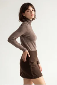 Drop by TrendyolMilla Brown Bowl Mini slit Shorts Skirt - Image 2