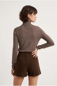 Drop by TrendyolMilla Brown Bowl Mini slit Shorts Skirt - Image 3