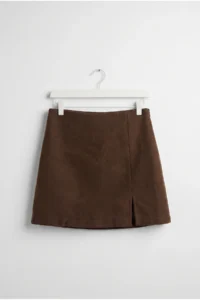 Drop by TrendyolMilla Brown Bowl Mini slit Shorts Skirt - Image 4