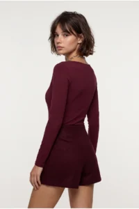Drop by TrendyolMilla Burgundy Bowl Mini slit Shorts Skirt - Image 4