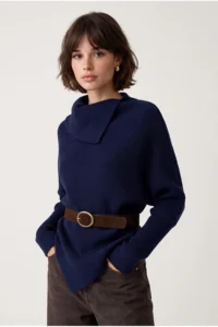 Drop by TrendyolMilla NAVY BLUE Arched Asymmetric Knitwear Sweater - Image 2