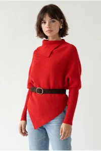 Drop by TrendyolMilla Red Arched Asymmetric Knitwear Sweater