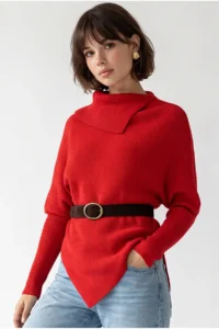 Drop by TrendyolMilla Red Arched Asymmetric Knitwear Sweater - Image 2