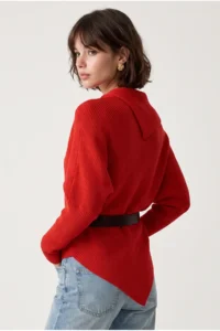 Drop by TrendyolMilla Red Arched Asymmetric Knitwear Sweater - Image 3