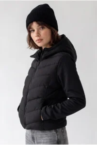 Drop by TrendyolMilla Black Lined Zippered Quilted Sleeves Diver Coat