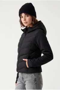 Drop by TrendyolMilla Black Lined Zippered Quilted Sleeves Diver Coat - Image 3