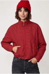 Drop by TrendyolMilla Red Checkered Zippered Lined Bomber Jacket Jacket Coat