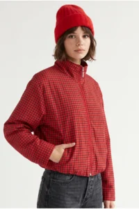 Drop by TrendyolMilla Red Checkered Zippered Lined Bomber Jacket Jacket Coat - Image 2