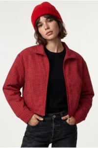 Drop by TrendyolMilla Red Checkered Zippered Lined Bomber Jacket Jacket Coat - Image 3